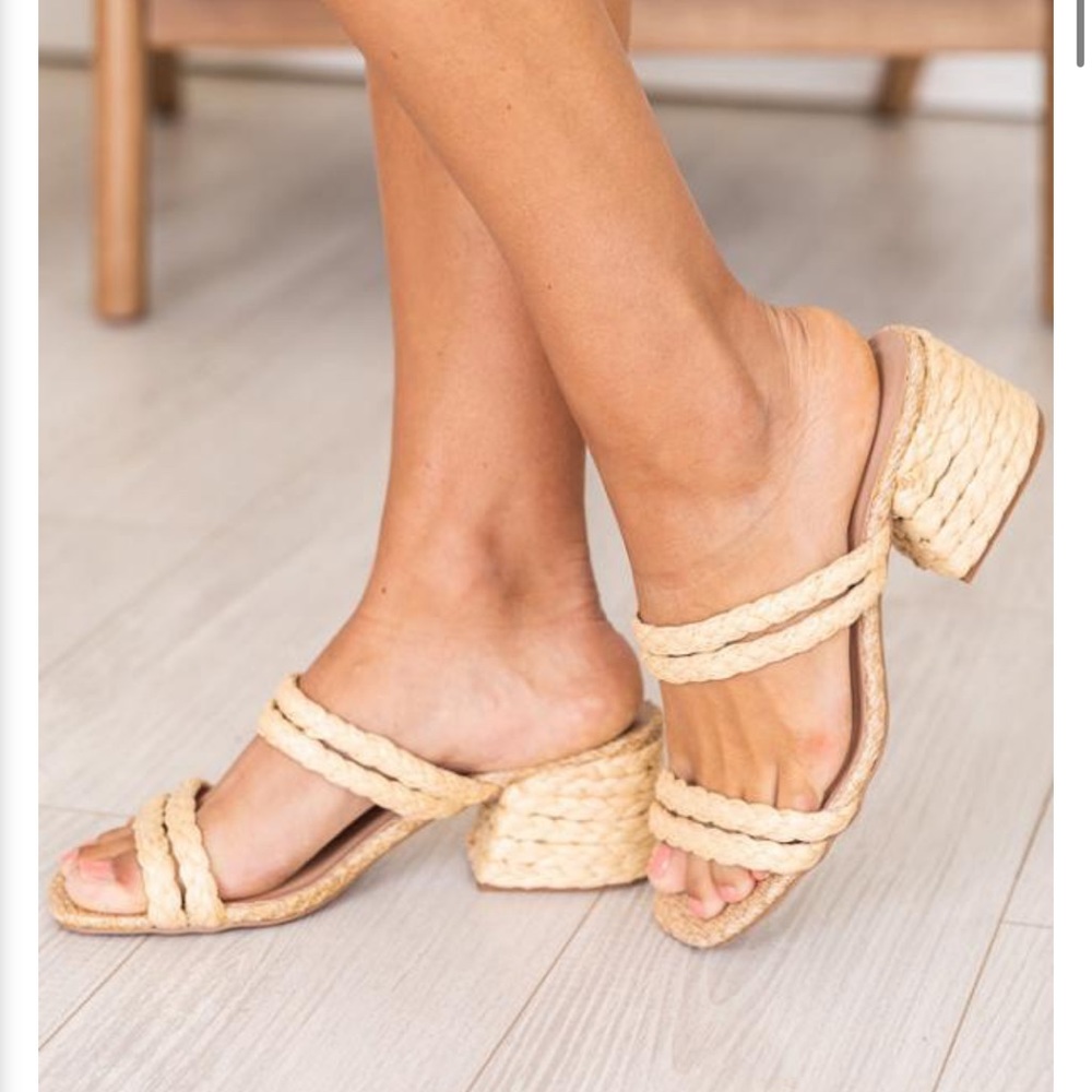 Pink Lily Natural Double Strap Slip On Heels 8